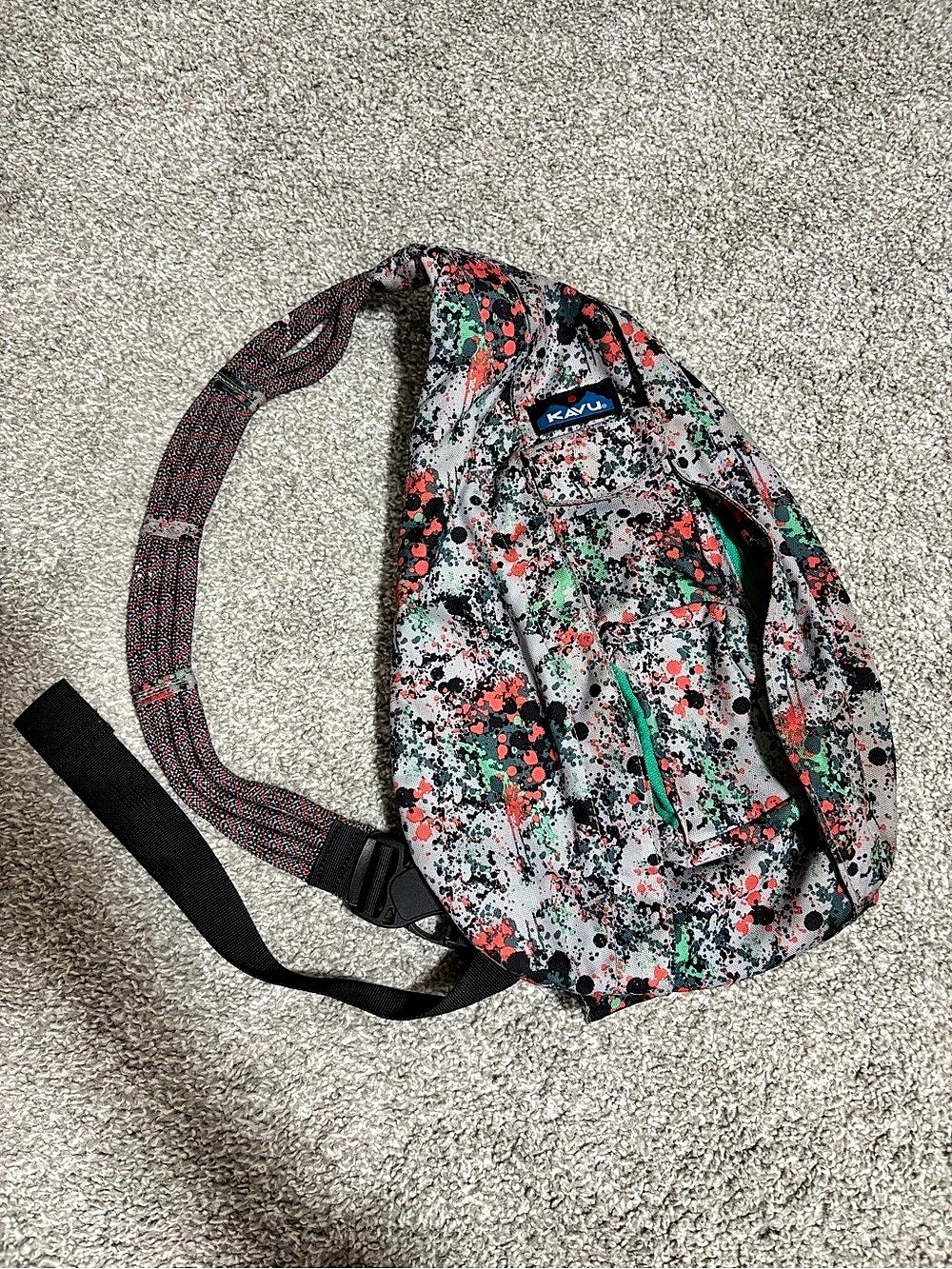 KAVU Rope Sling Bag Discontinued Paint Splatter Print HTF Crossbody Backpack